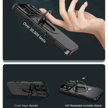 Iphone 16 matte finish dual layer case with ring holder & camera shutter magsafe (B014)