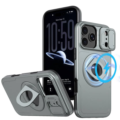 Iphone 16 plus matte finish dual layer case with ring holder & camera shutter magsafe (B014)