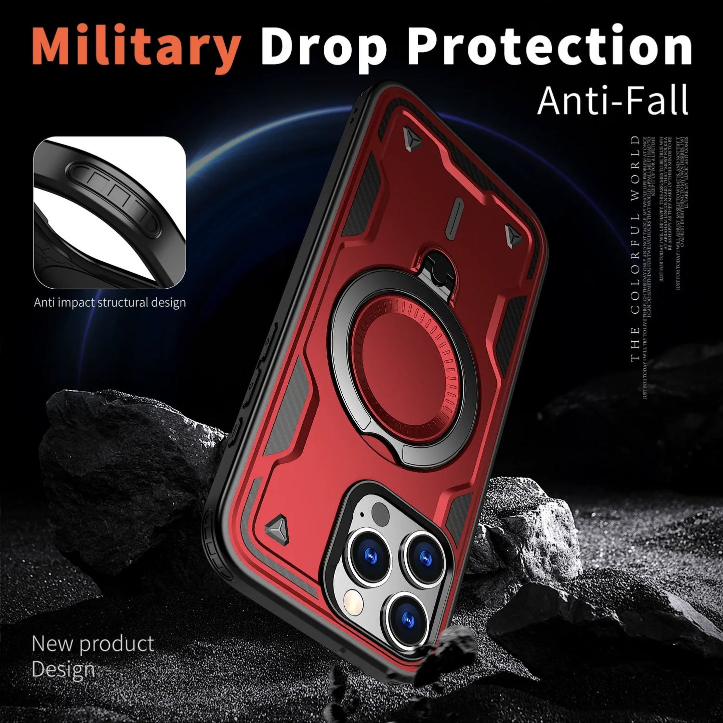 Iphone 17 air slim shockproof Case with 360? rotating Foldable Magnetic Ring Kickstand