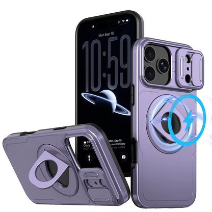 Iphone 16 pro max matte finish dual layer case with ring holder & camera shutter magsafe (B014)