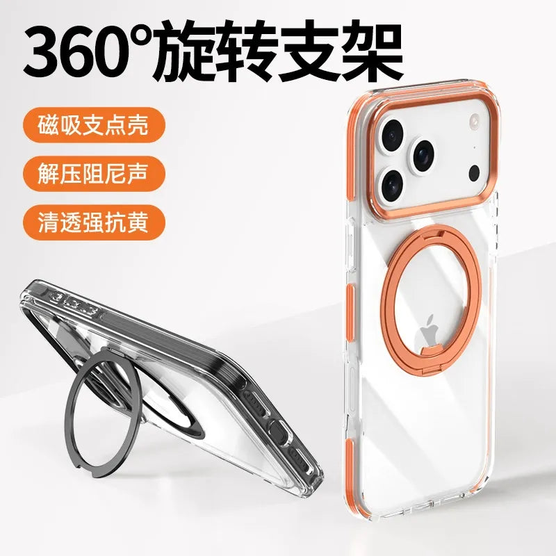 IPhone 13 pro max Crystal Clear MagSafe Case with Rotating Magnetic Ring & Metallic Camera Frame
