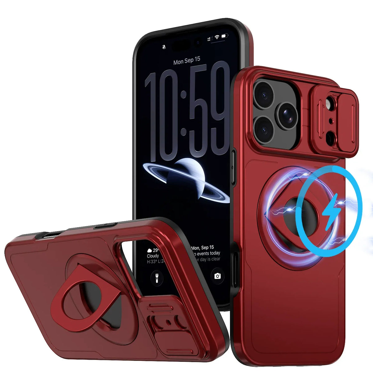 Iphone 16 pro matte finish dual layer case with ring holder & camera shutter magsafe (B014)