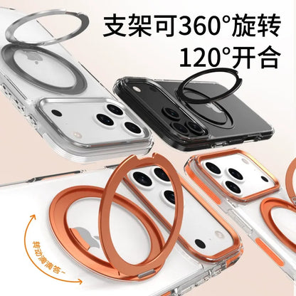 IPhone 13 pro max Crystal Clear MagSafe Case with Rotating Magnetic Ring & Metallic Camera Frame