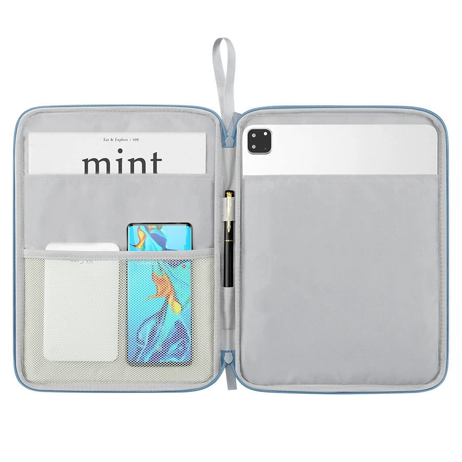 11inch PU Leather Laptop Sleeve with Handle Soft Touch Finish, Multi-Pocket Organizer Case for Tablet & Accessories