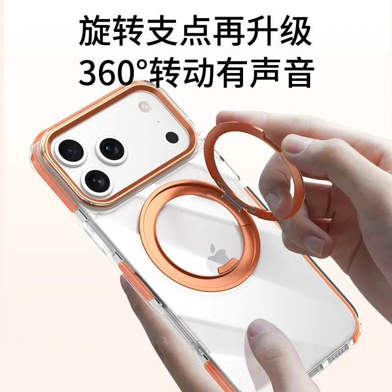 IPhone 13 pro max Crystal Clear MagSafe Case with Rotating Magnetic Ring & Metallic Camera Frame