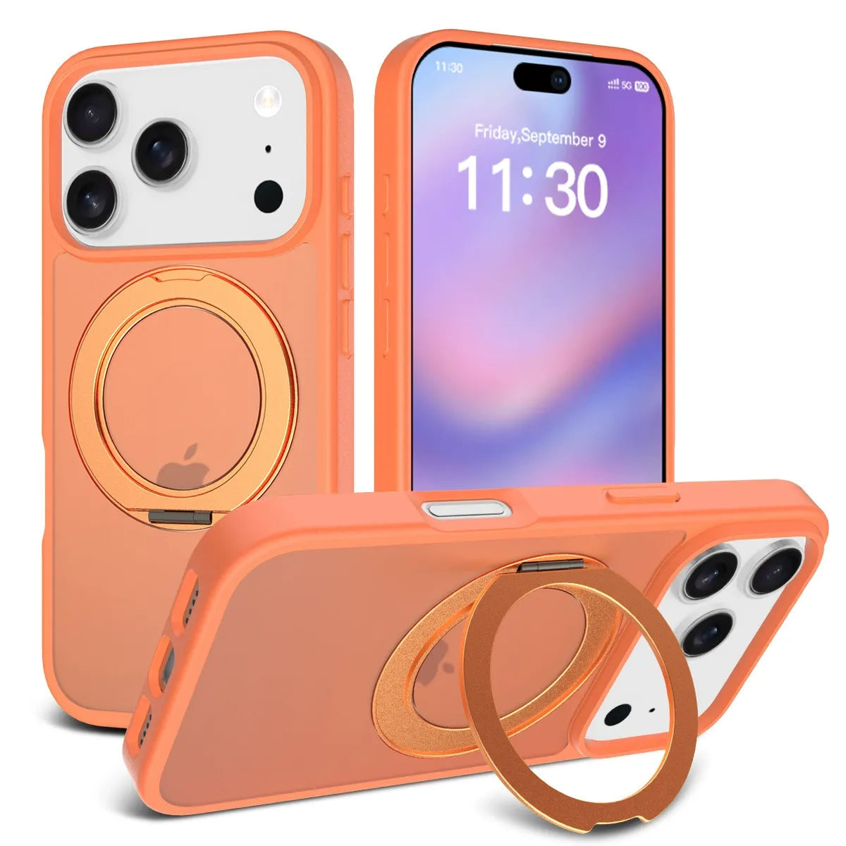 iPhone 17 Pro Max / 18 Pro Max soft-touch frosted MagSafe bumper Case with 360°Rotating Stand