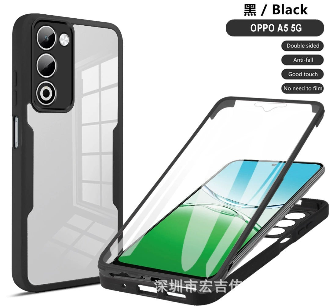 Oppo A5 5G 2025 360? Full Body Protective Case ??Dual-Layer Clear Hard Back with Built-in Screen Protector and Shockproof TPU Bumper