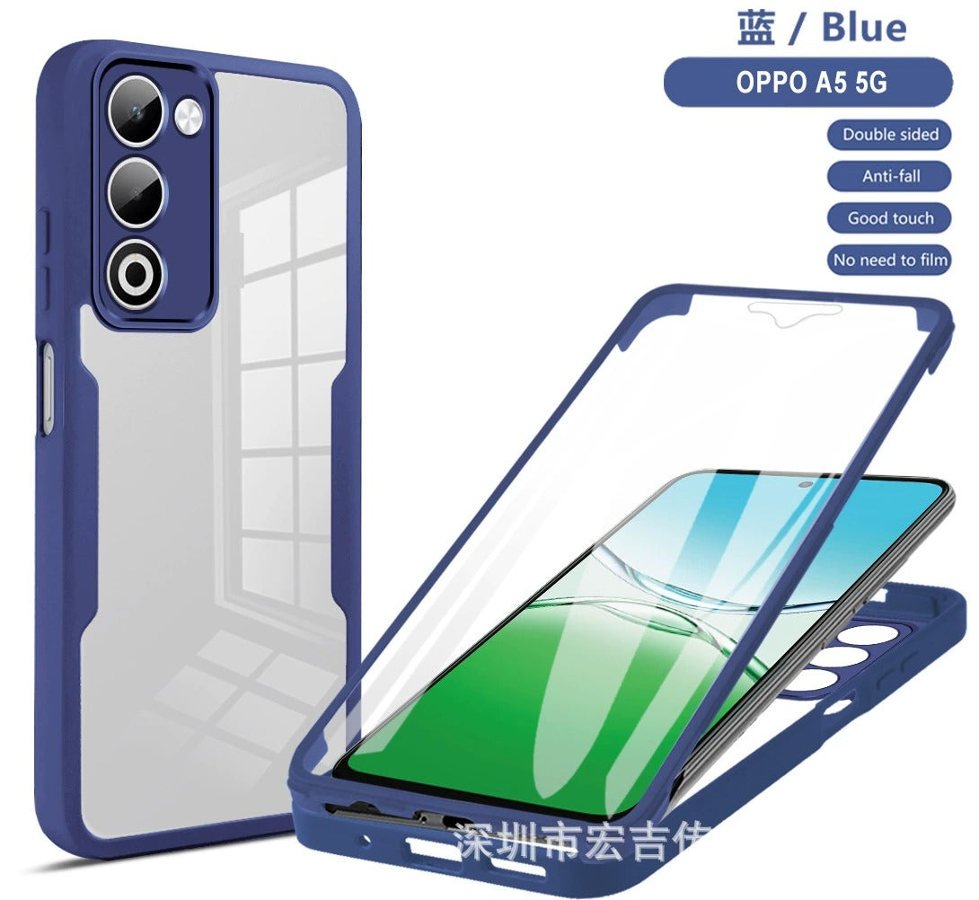Oppo A5 5G 2025 360? Full Body Protective Case ??Dual-Layer Clear Hard Back with Built-in Screen Protector and Shockproof TPU Bumper