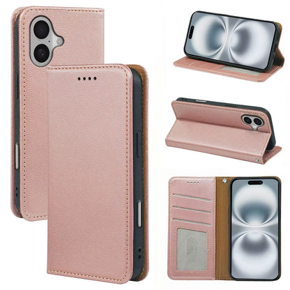 iphone 15 flip wallet case lichi grain finish with invisible magnetic closure (strong) & RFID blocking (w-015)