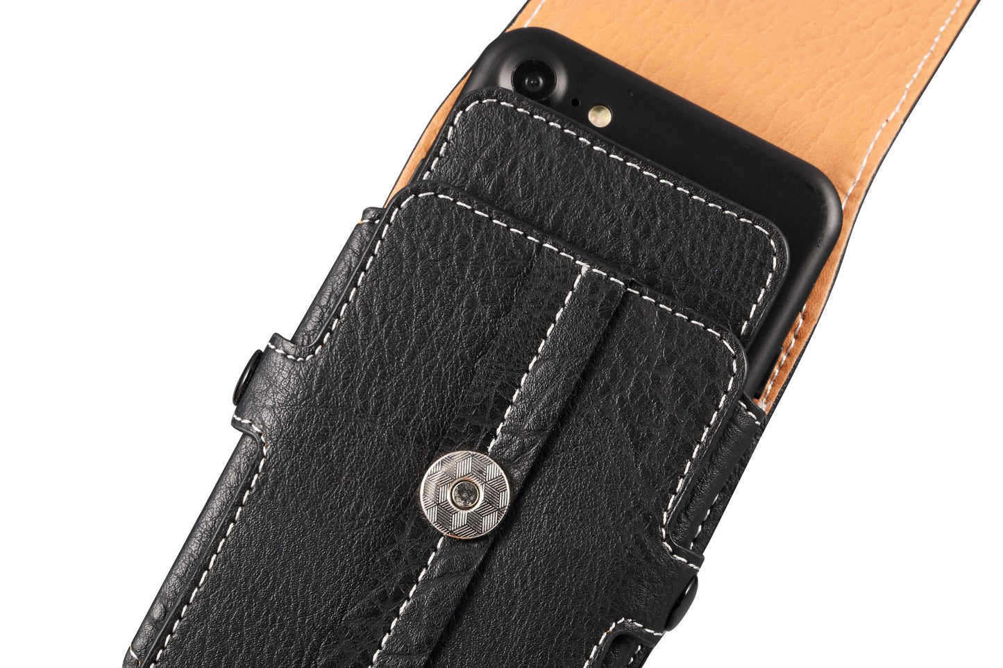 Multifunction PU Leather Phone Holster with Belt loop, Card Slots & Carabiner Hook black