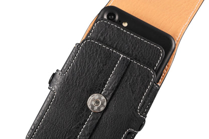 Multifunction PU Leather Phone Holster with Belt loop, Card Slots & Carabiner Hook black