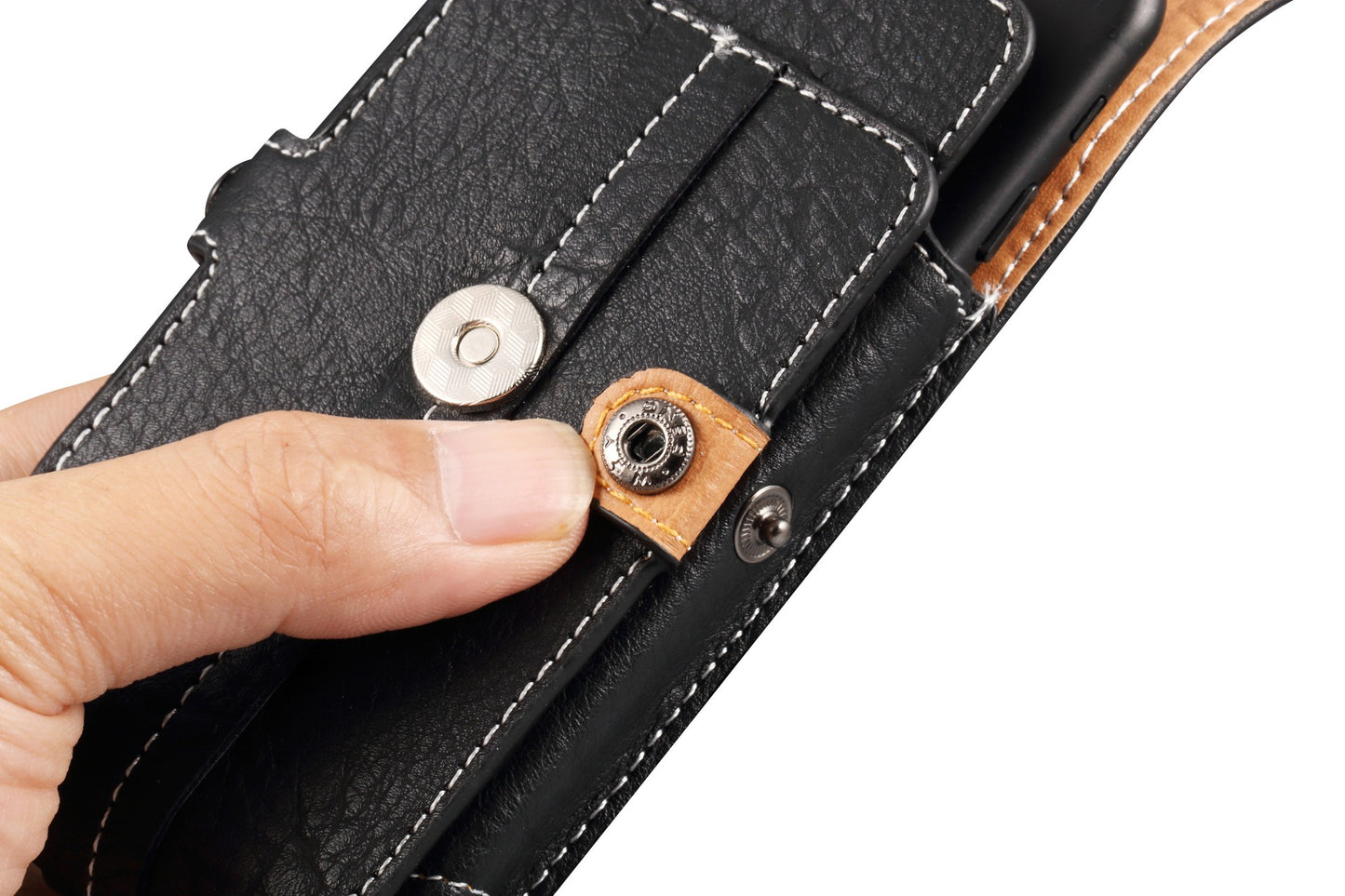 Multifunction PU Leather Phone Holster with Belt loop, Card Slots & Carabiner Hook black