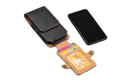 Multifunction PU Leather Phone Holster with Belt loop, Card Slots & Carabiner Hook black