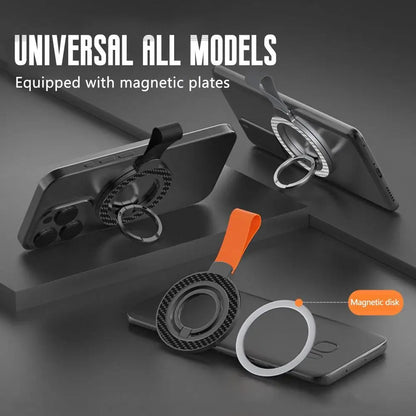 MagSafe Carbon Fiber Ring Holder with Strap ??Magnetic Kickstand & Finger Loop