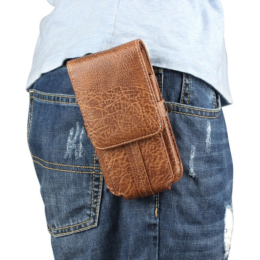 Multifunction PU Leather Phone Holster with Belt loop, Card Slots & Carabiner Hook brown