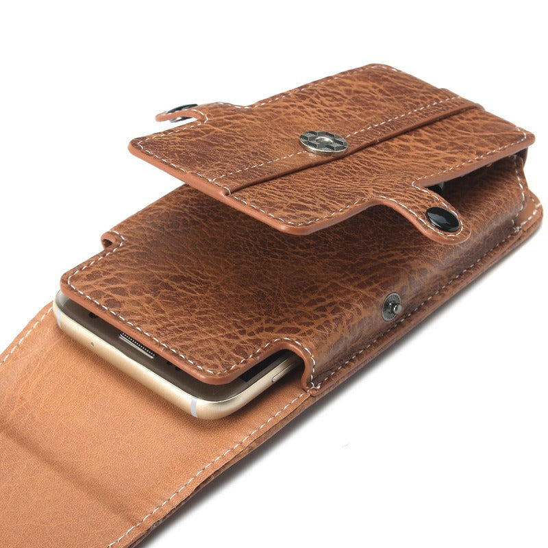 Multifunction PU Leather Phone Holster with Belt loop, Card Slots & Carabiner Hook brown