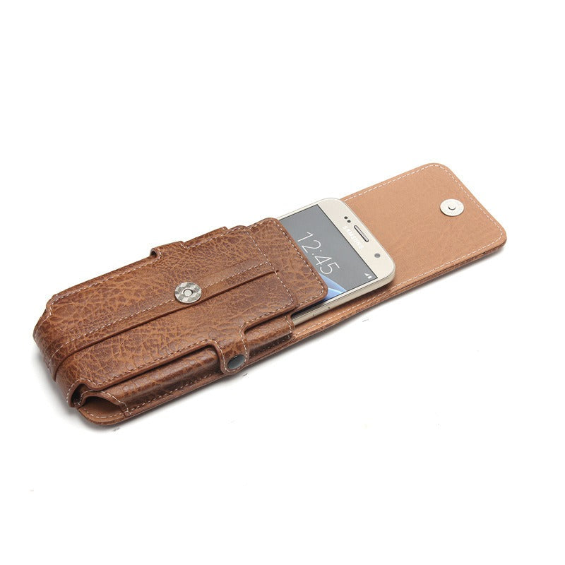Multifunction PU Leather Phone Holster with Belt loop, Card Slots & Carabiner Hook brown