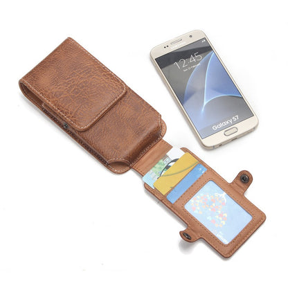 Multifunction PU Leather Phone Holster with Belt loop, Card Slots & Carabiner Hook brown