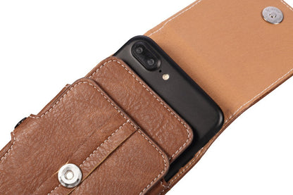 Multifunction PU Leather Phone Holster with Belt loop, Card Slots & Carabiner Hook brown