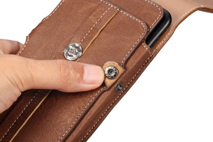 Multifunction PU Leather Phone Holster with Belt loop, Card Slots & Carabiner Hook brown