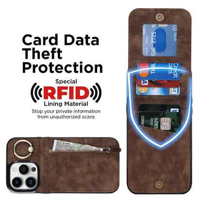 iphone 12 mini back wallet case with ring and zipper pocket RFID