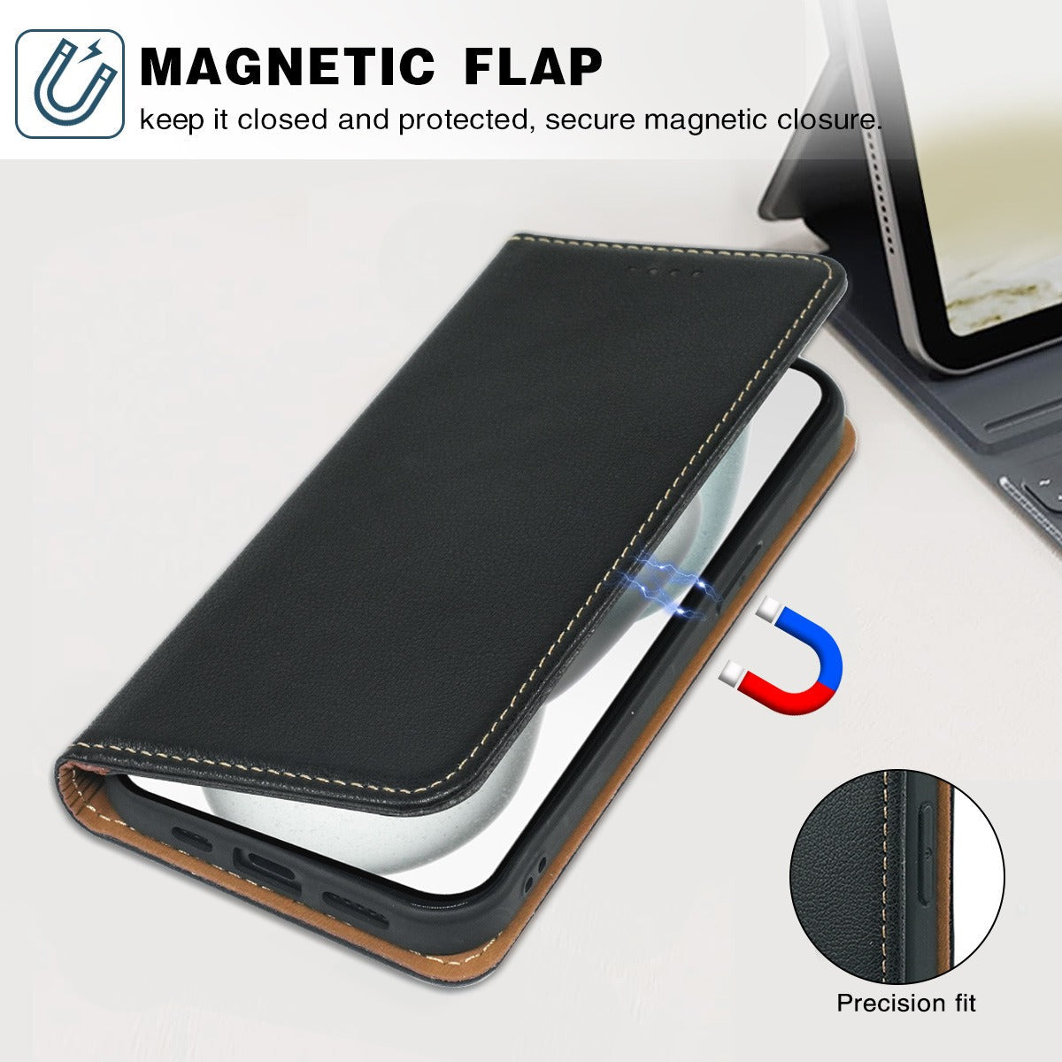 huawei p30 flip wallet case lichi grain finish with invisible magnetic closure (strong) & RFID blocking (w-015)