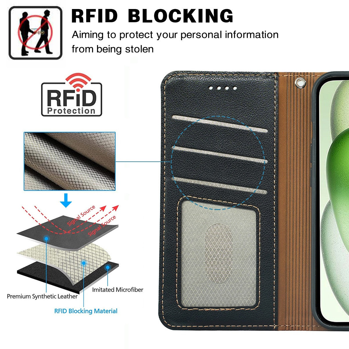 oppo reno 8 flip wallet case lichi grain finish with invisible magnetic closure (strong) & RFID blocking (w-015)