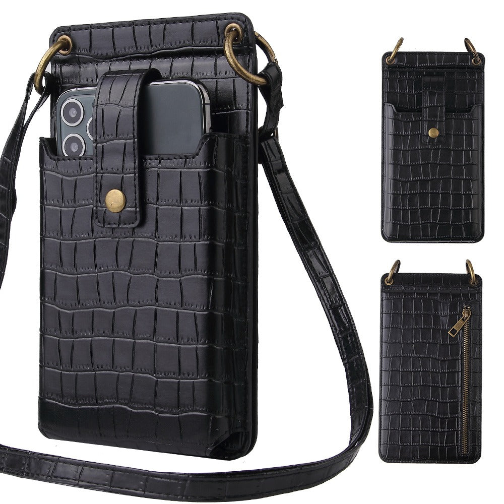 Crocodile Pattern PU Leather Crossbody Phone Bag Wallet Purse with Card Slots, Mirror & Zipper Pocket