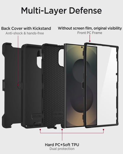 samsung galaxy z fold 6 triple layer otterbox defender style case with 360° Rotating Belt Clip & Kickstand