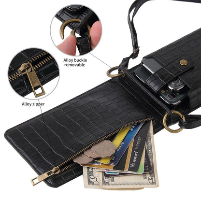 Crocodile Pattern PU Leather Crossbody Phone Bag Wallet Purse with Card Slots, Mirror & Zipper Pocket