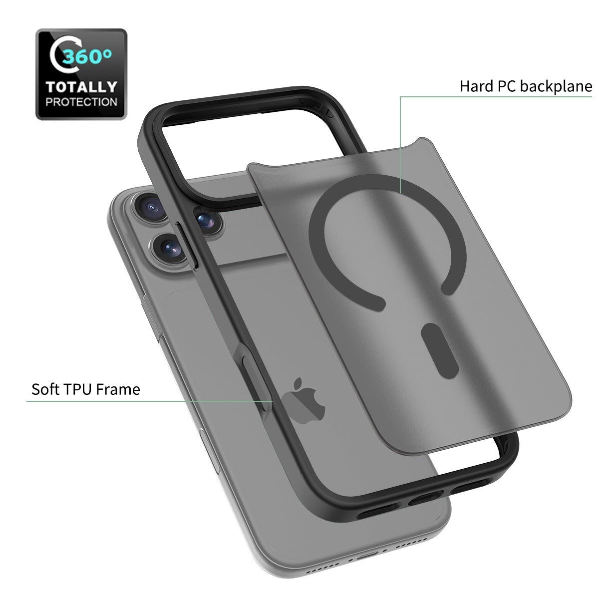 Iphone 17 pro Magnetic Case Soft-Touch Frosted Translucent Black