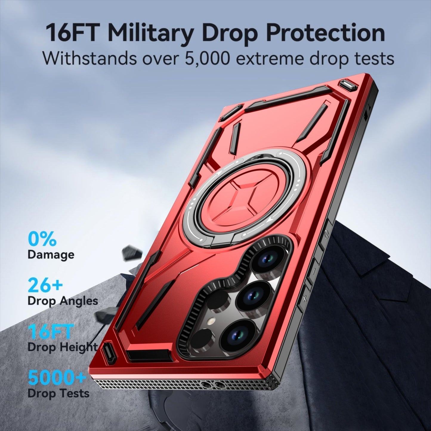 Samsung galaxy s26 plus Magnetic Case with rotating Ring Stand – Full Body Shockproof Rugged Cover, MagSafe Compatible (B011)