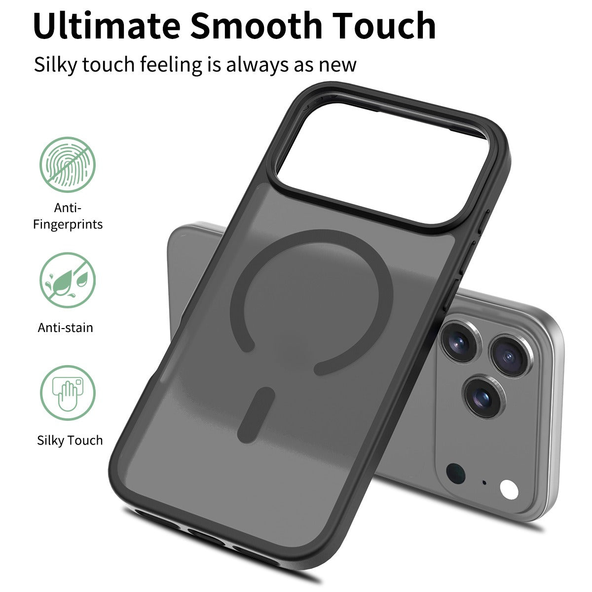 Iphone 17 pro Magnetic Case Soft-Touch Frosted Translucent Black