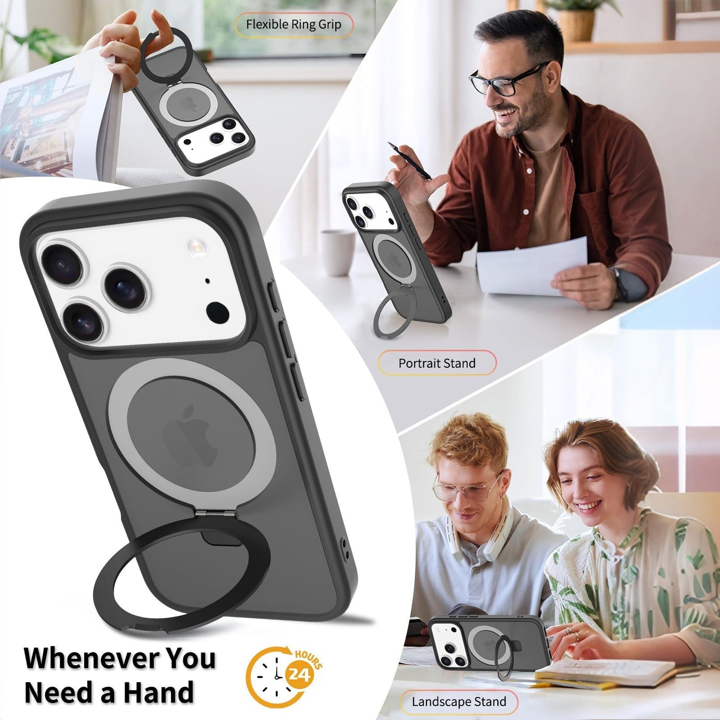 Iphone 14 plus soft-touch frosted bumper Case with Foldable Magnetic Ring Kickstand, Shockproof
