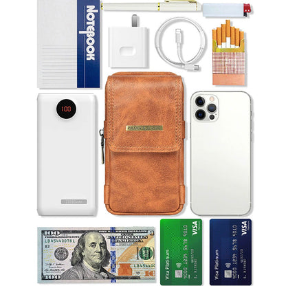 PU Leather Multi-Pocket Phone Holster Pouch Belt Clip & Hook, Wallet Organizer for Smartphone & Accessories