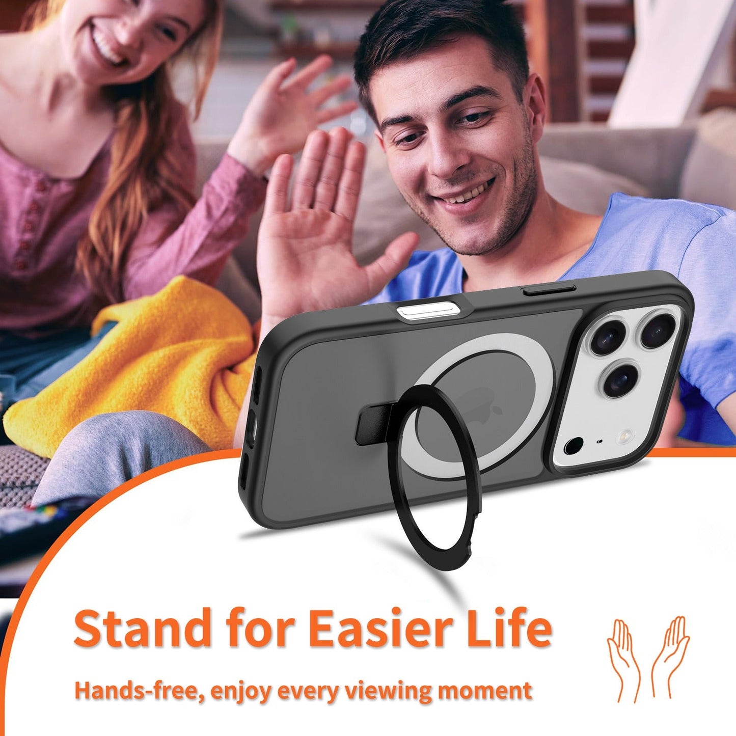 Iphone 16 plus soft-touch frosted bumper Case with Foldable Magnetic Ring Kickstand, Shockproof