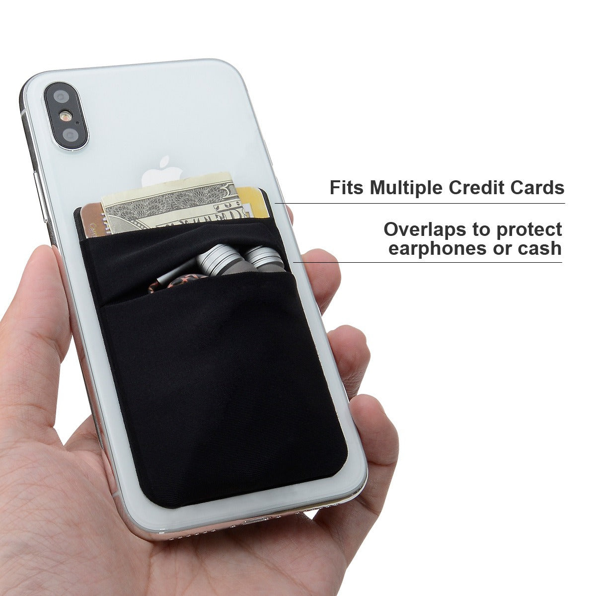 Ultra Slim Lycra Stretch Stick-On Phone Wallet – Dual Card Slots with Hidden Overlap Pocket