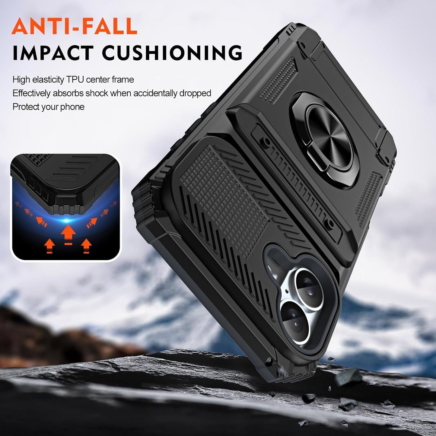 Oppo a5 pro 5g dual layer case with ring holder & hidden 2-card compartment