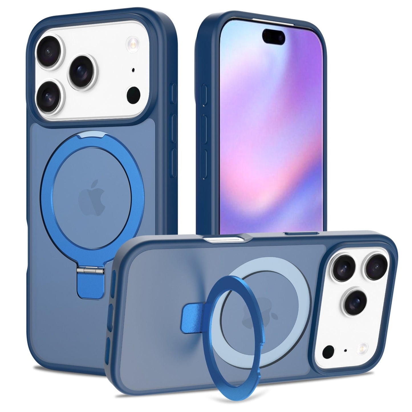 Iphone 16 plus soft-touch frosted bumper Case with Foldable Magnetic Ring Kickstand, Shockproof