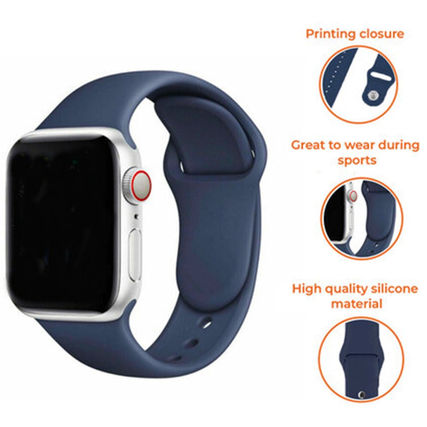 Apple Watch Silicone Sport band Sweat-Resistant, All Series Compatible