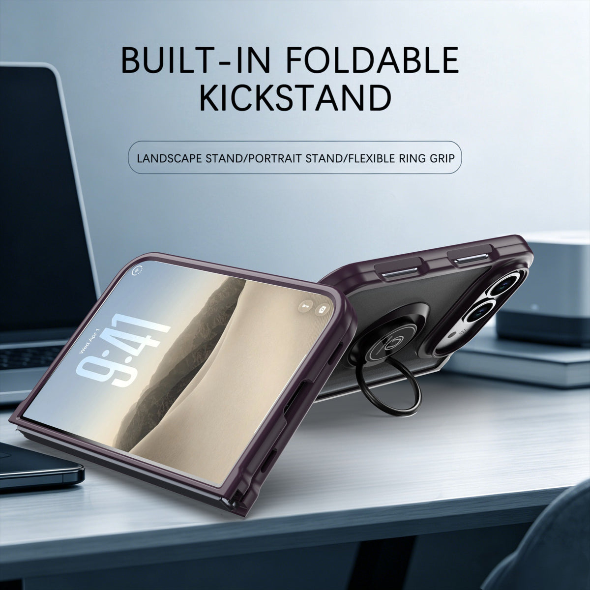 iPhone duo soft-touch frosted bumper Case with swivel ring Stand