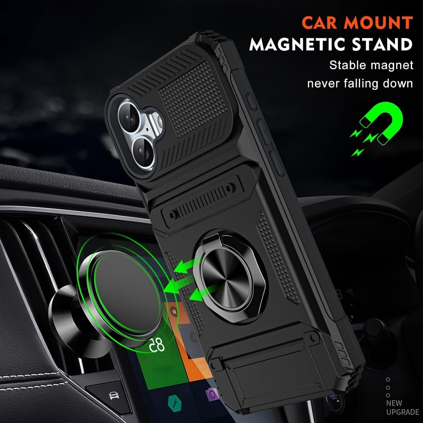 Oppo a5 2025 4g / 5g dual layer case with ring holder & hidden 2-card compartment