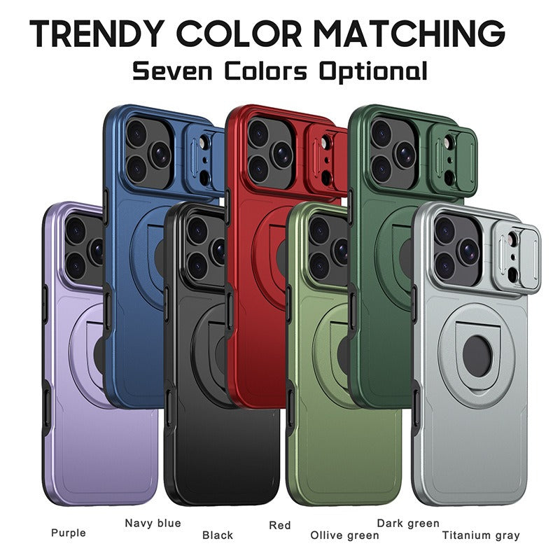 Iphone 16 pro matte finish dual layer case with ring holder & camera shutter magsafe (B014)