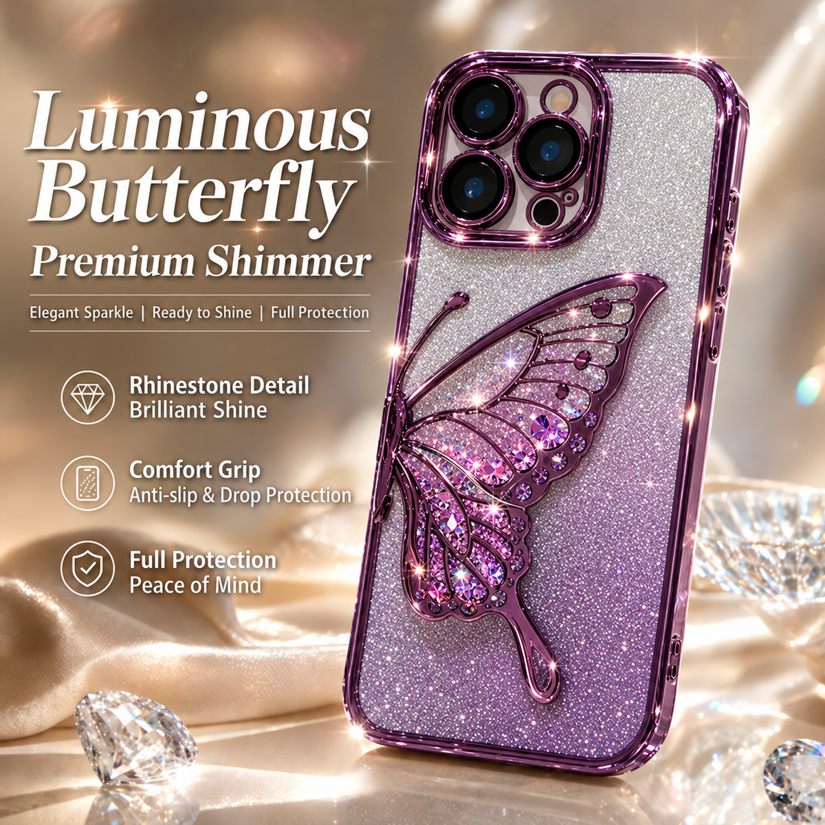 iphone 16 plus floating glitter butterfly case