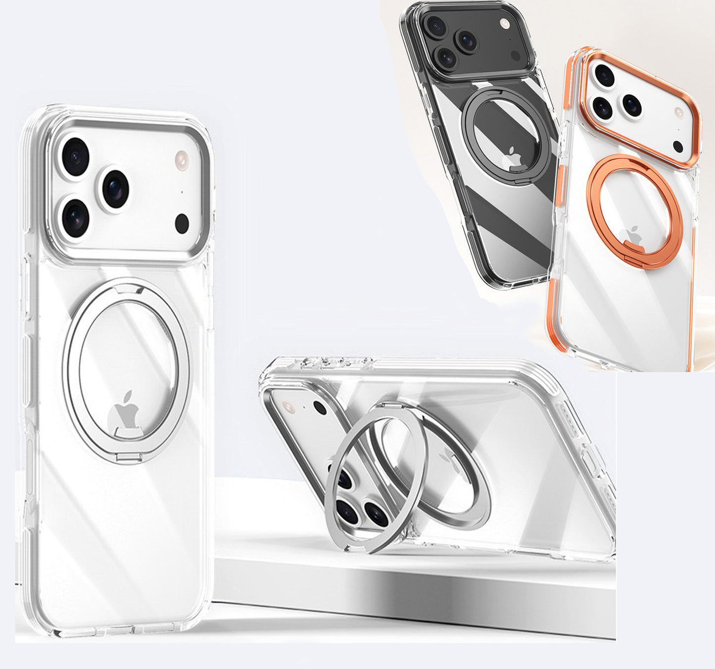 IPhone 13 pro max Crystal Clear MagSafe Case with Rotating Magnetic Ring & Metallic Camera Frame