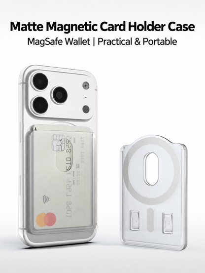 Frosted Clear MagSafe Card Holder Case with Built-In Card Clip