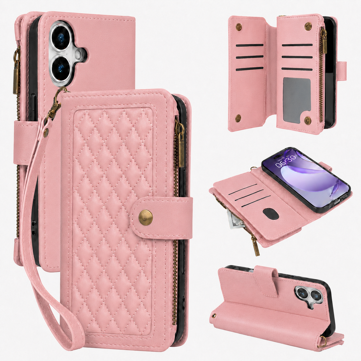 Google Pixel 10 Quilted Zip Wallet Case suede finish dual tone 9 card (w-017)