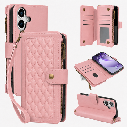 Google Pixel 10 Quilted Zip Wallet Case suede finish dual tone 9 card (w-017)