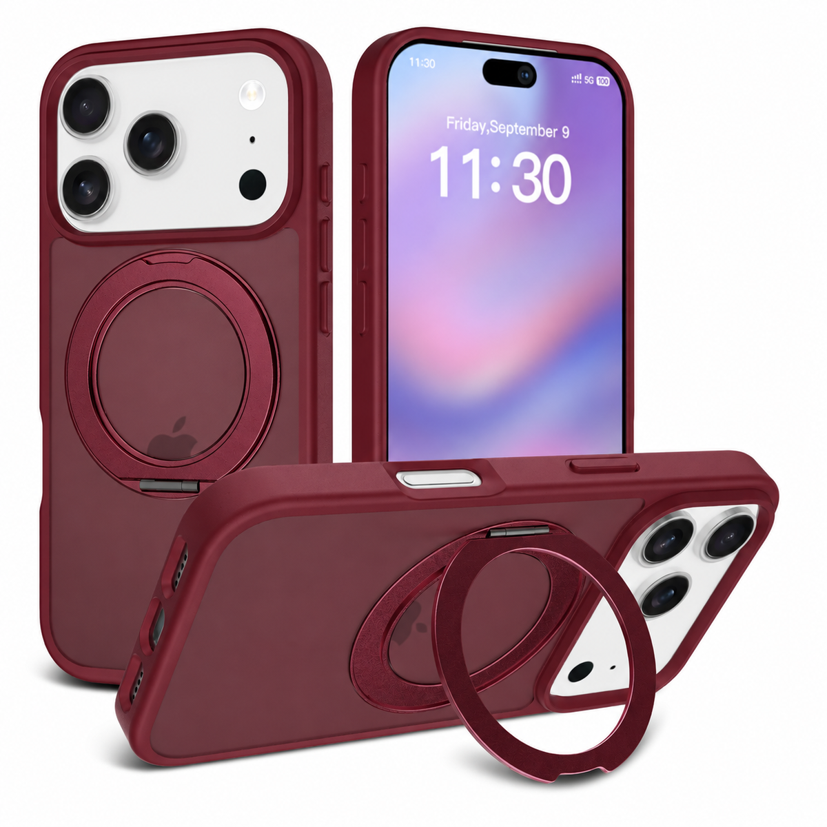 iPhone 17 Pro Max / 18 Pro Max soft-touch frosted MagSafe bumper Case with 360°Rotating Stand