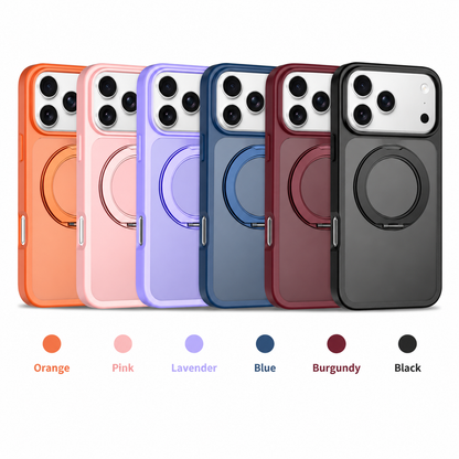 iPhone 17 Pro Max / 18 Pro Max soft-touch frosted MagSafe bumper Case with 360°Rotating Stand